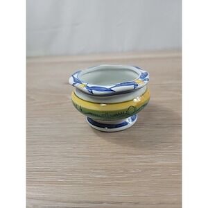 Ceramic Striped Small Planter Bowl Succulents Dish Blue Green Yellow AAA Imports